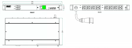 Блок розеток горизонтальный с мониторингом MIK-2G-1U-32A-230-6-C13(LE)-2-C19(LE)-IEC309-32-2-P-M