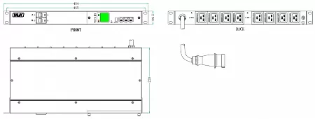 Блок розеток горизонтальный с мониторингом MIK-2G-1U-16A-230-8-C19(LE)-IEC309-16-2-P-M