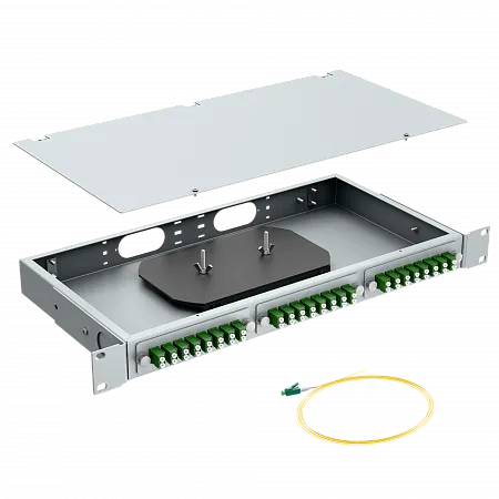 Кросс оптический стоечный LANMIR укомплектованный 8 розеток 2LC/APC 16 портов SM 9/125 OS2 1U серый